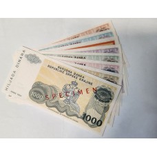CROATIA 1993 - 1994 . ONE THOUSAND 1,000 - FIFTY BILLION 50,000,000,000 DINARA BANKNOTES . SPECIMEN